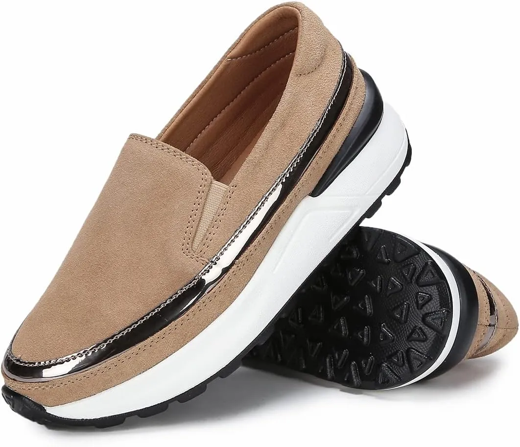 Ruiatoo Platform Shoes for Women Comfort Slip on Suede Moccasins Low Top Casual Wedge Loafers