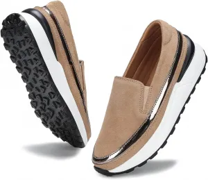 Ruiatoo Platform Shoes for Women Comfort Slip on Suede Moccasins Low Top Casual Wedge Loafers