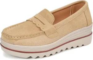Ruitaoo Women's Slip On Platform Loafers Comfort Suede Wedge Shoes Low Top Moccasins for Casual and Daily
