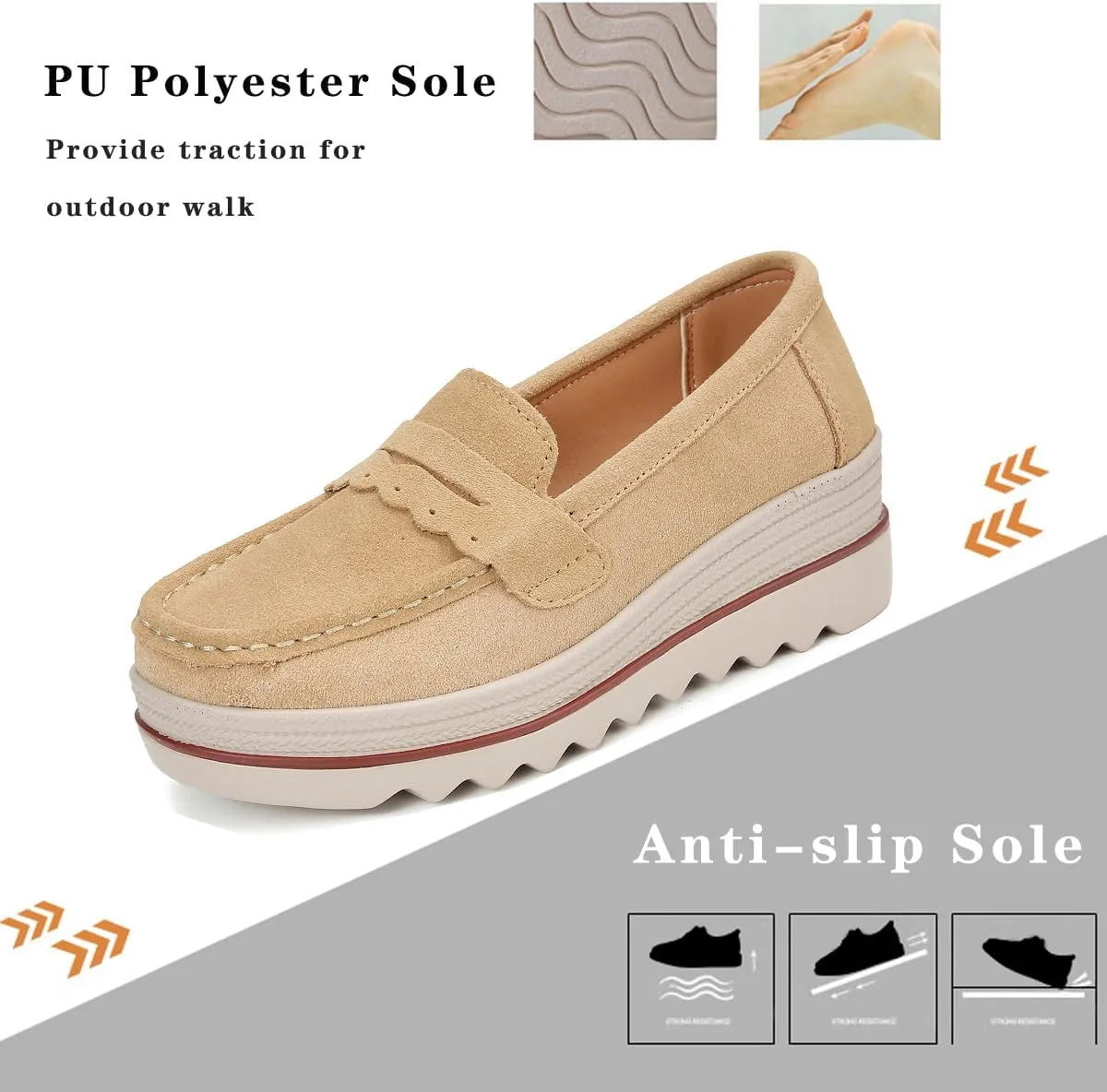Ruitaoo Women's Slip On Platform Loafers Comfort Suede Wedge Shoes Low Top Moccasins for Casual and Daily
