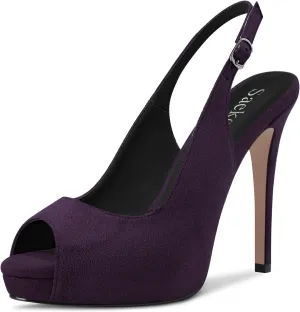 Saekcted Women Stiletto High Platform Heel Peep Open Toe Sandals Slingback Casual Dress 4.7 Inches Heels