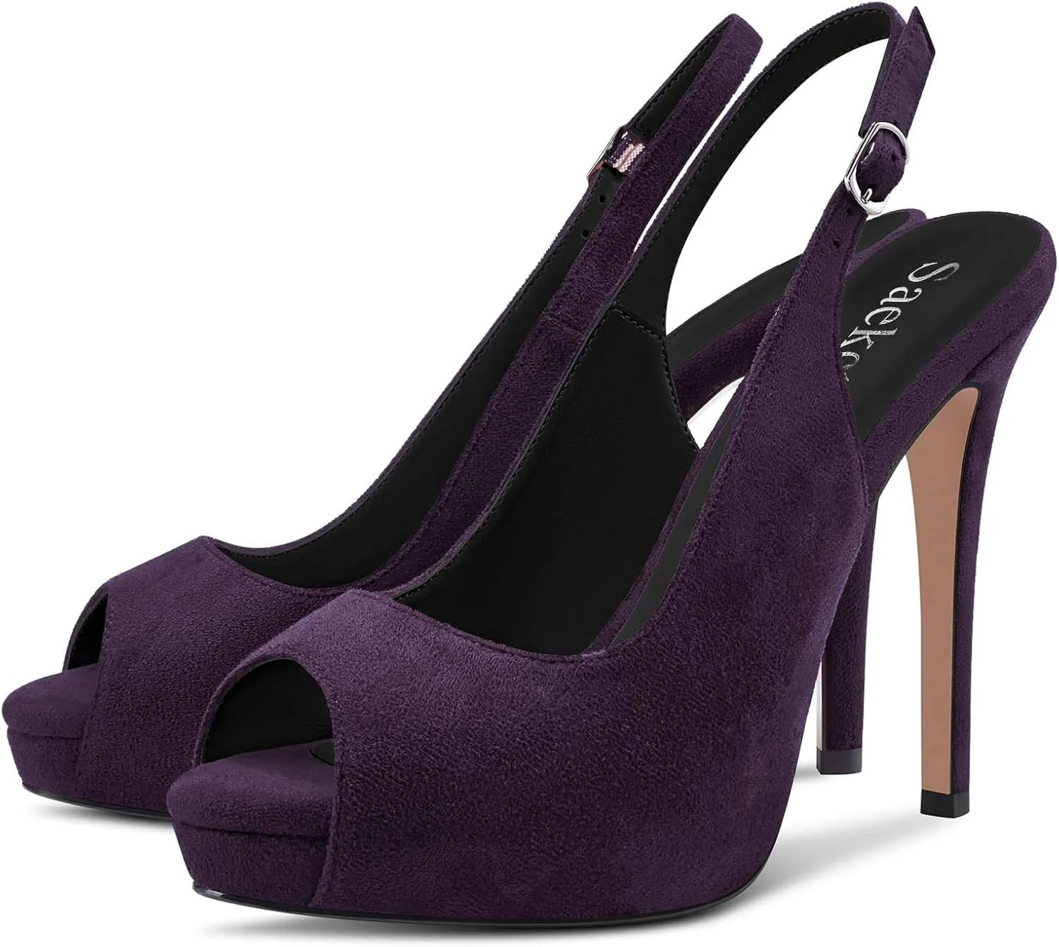 Saekcted Women Stiletto High Platform Heel Peep Open Toe Sandals Slingback Casual Dress 4.7 Inches Heels