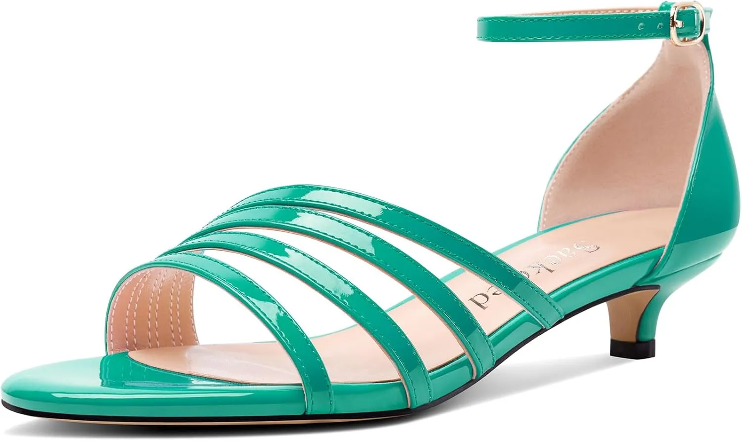 Saekcted Womens Kitten Low Heel Open Toe Sandals Ankle Strap Buckle Dress Shoes Wedding Casual Party 1.2 Inches Heels