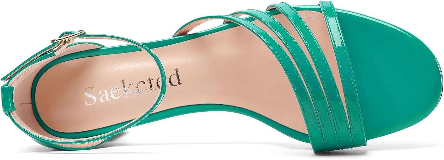 Saekcted Womens Kitten Low Heel Open Toe Sandals Ankle Strap Buckle Dress Shoes Wedding Casual Party 1.2 Inches Heels