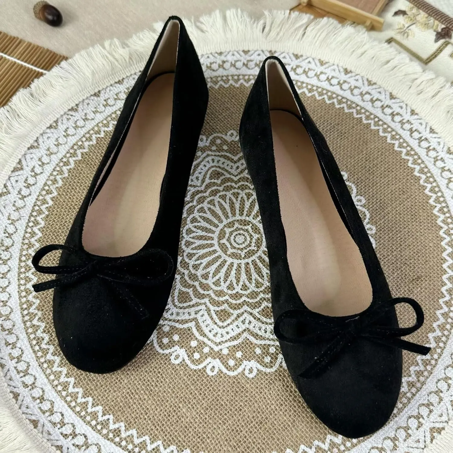 SAILING LU Ballet Flats Womens Round Toe Flat Shoes Cute Knot Suede Dress Shoes Wear to Work Slip On Loafers