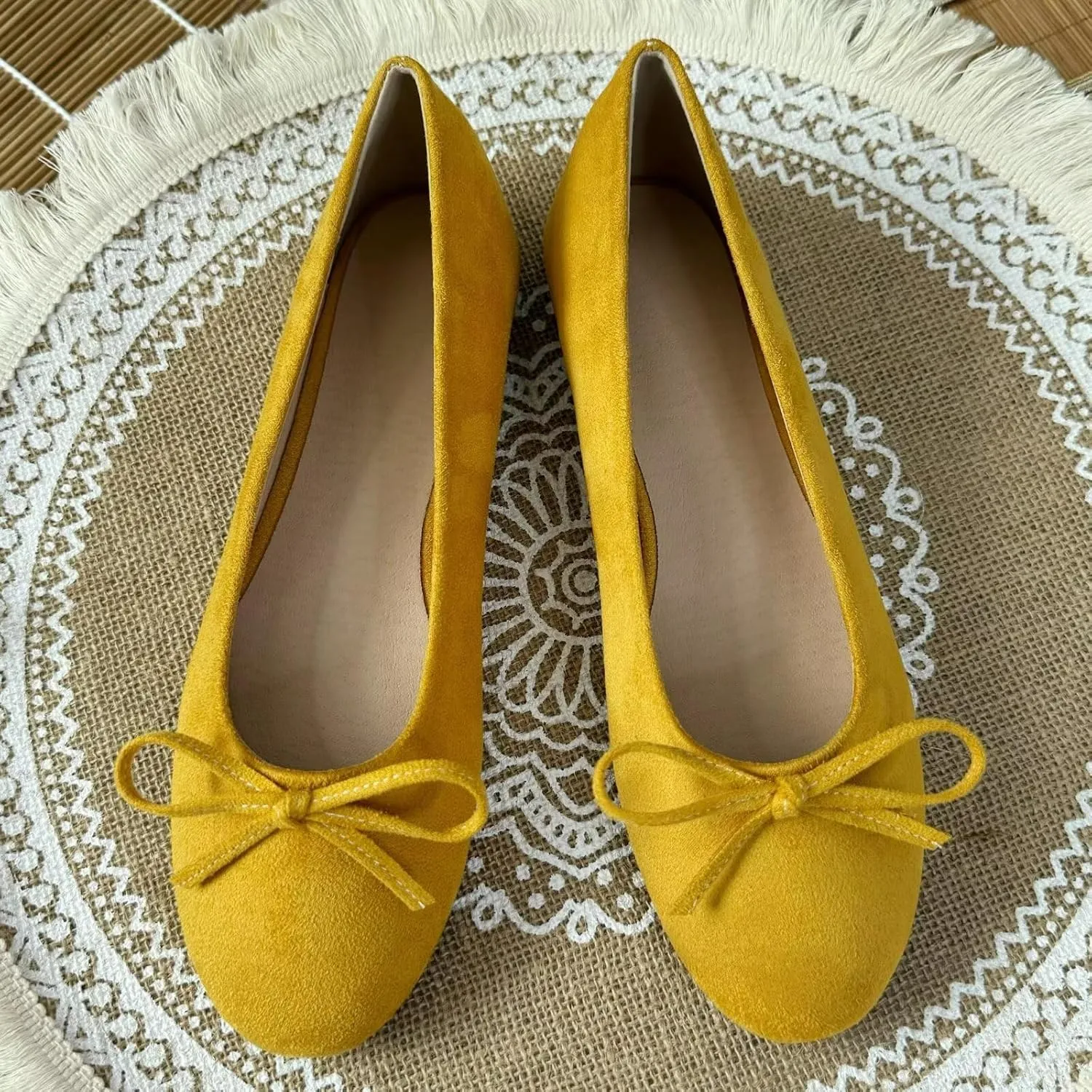 SAILING LU Ballet Flats Womens Round Toe Flat Shoes Cute Knot Suede Dress Shoes Wear to Work Slip On Loafers