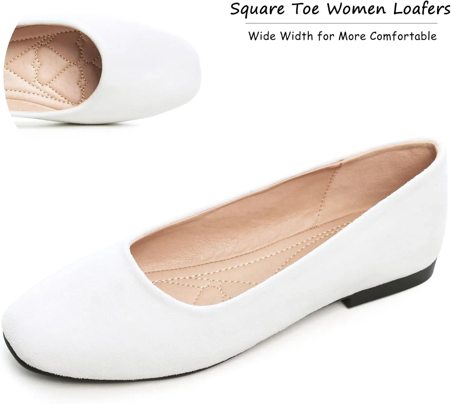 SAILING LU Flats for Women Comfortable Solid Color Soft Flats Square Toe Ballet Casual Work Shoes Dressy Slip-ons Loafers