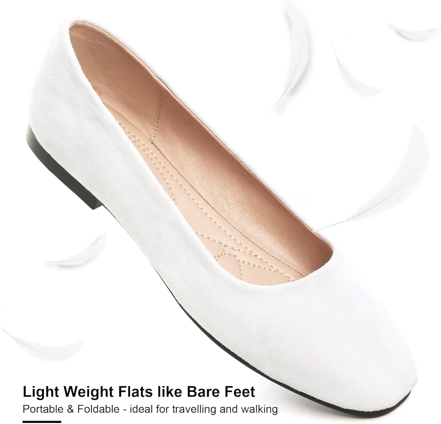SAILING LU Flats for Women Comfortable Solid Color Soft Flats Square Toe Ballet Casual Work Shoes Dressy Slip-ons Loafers