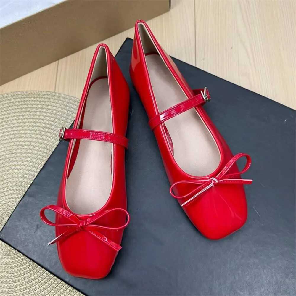 SAILING LU Women's Bow-Knot Mary Jane Shoes Dressy Square Toe Ballet Flat Shoes Comfortable Slip-on Loafers