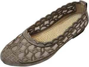 SAILING LU Women's Breathable Crochet Lace Ballet Flat Floral Casual Round Toe Loafers Shoes