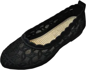 SAILING LU Women's Breathable Crochet Lace Ballet Flat Floral Casual Round Toe Loafers Shoes