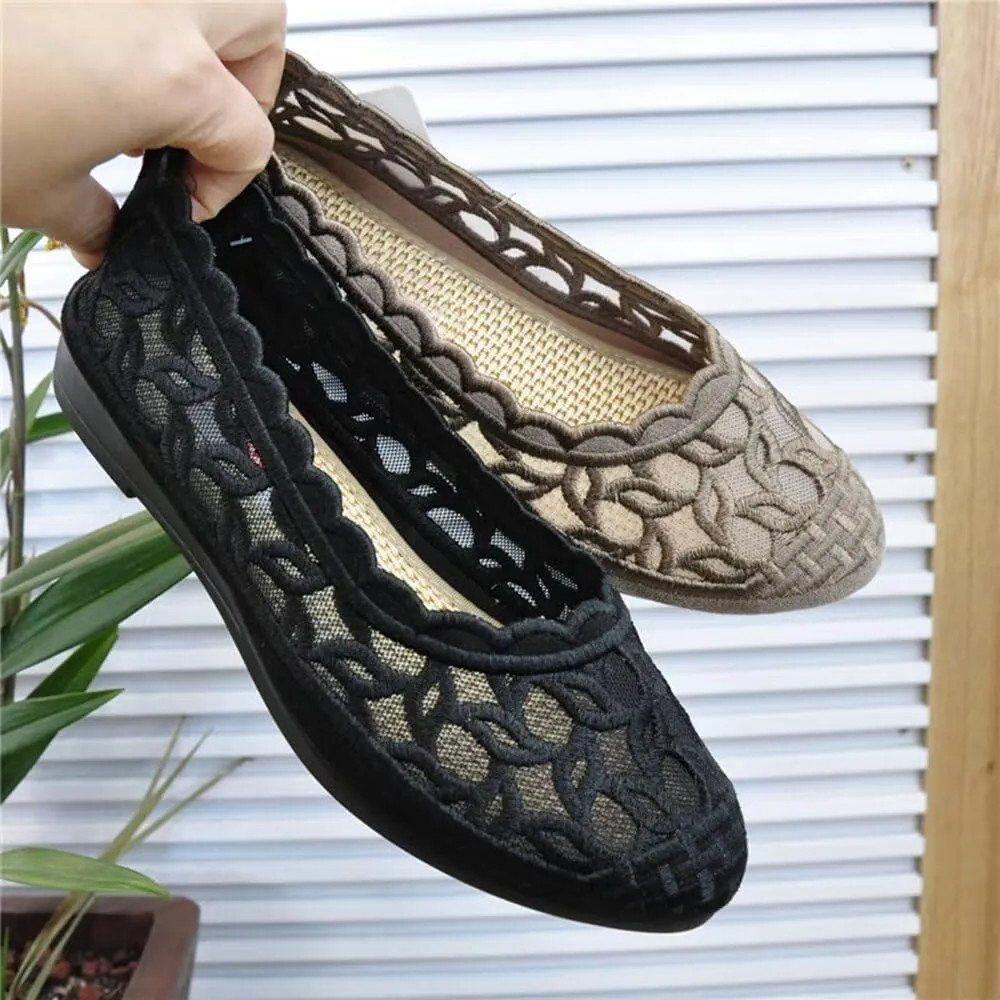 SAILING LU Women's Breathable Crochet Lace Ballet Flat Floral Casual Round Toe Loafers Shoes