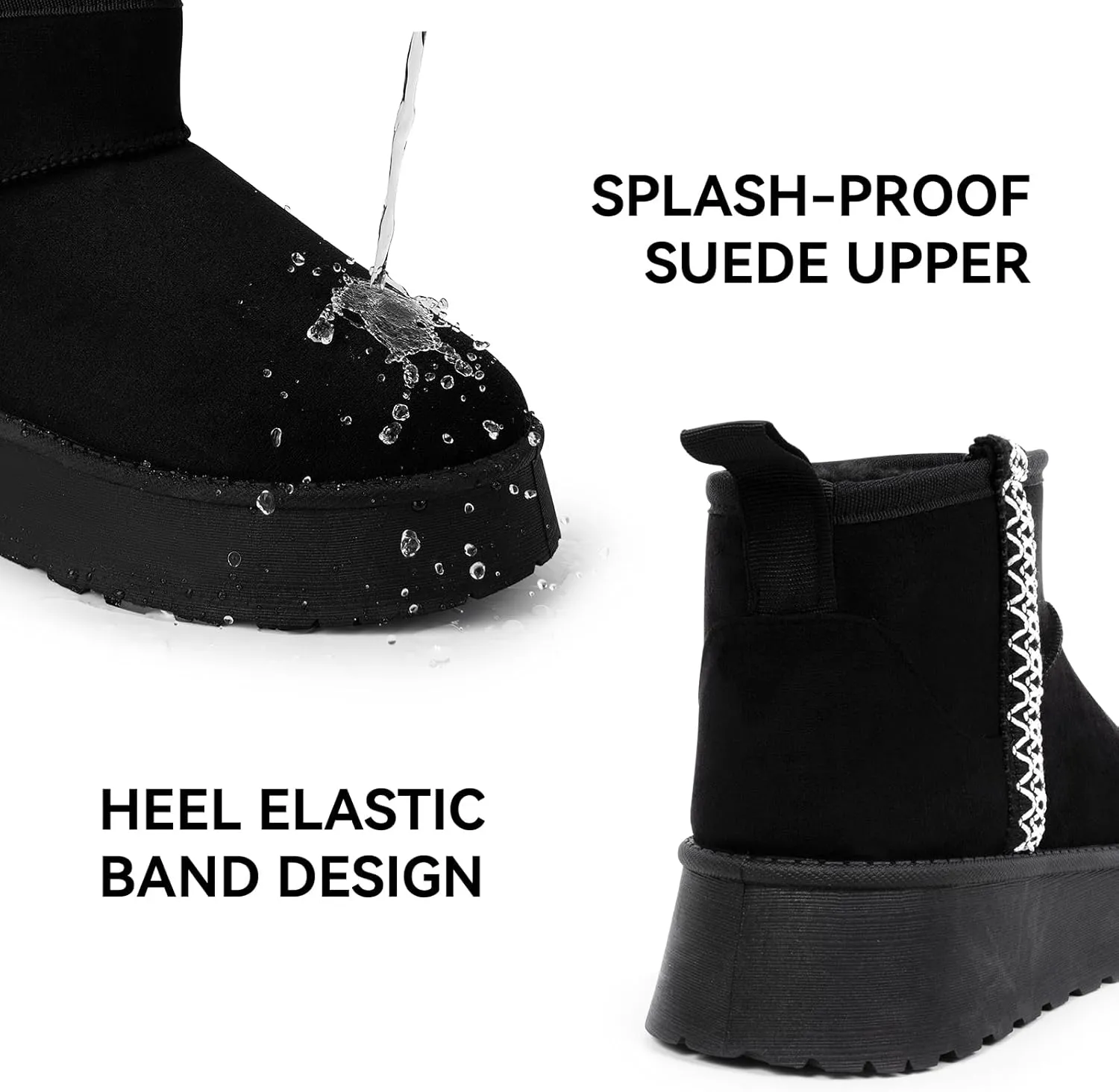 Samilor Platform Mini Boot for Women Short Ankle Boot Warm Fur Fleece Lined Winter Boots with Memory Foam Insole for Outdoor Indoor