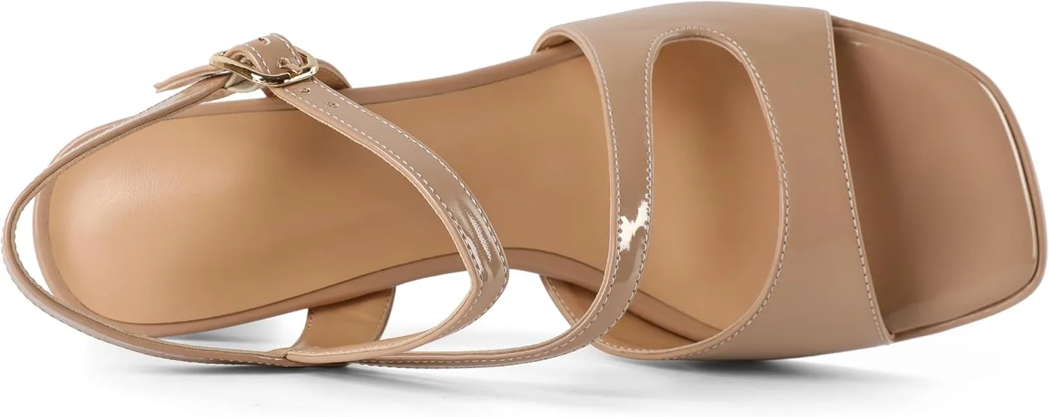SAMMITOP Platform Heels for Women Open Square Toe Strappy Chunky High Heeled Sandals Slingback Heels Ankle Strap Wedding Party Office Shoes 3.5 Inch