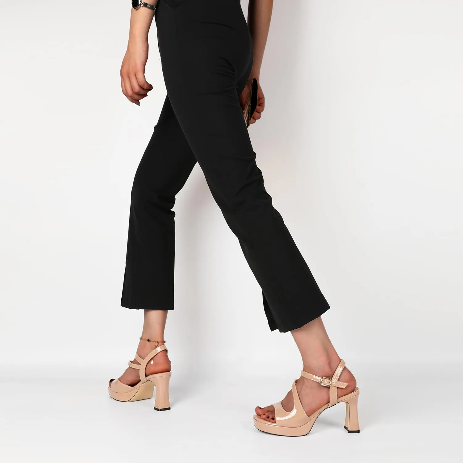 SAMMITOP Platform Heels for Women Open Square Toe Strappy Chunky High Heeled Sandals Slingback Heels Ankle Strap Wedding Party Office Shoes 3.5 Inch