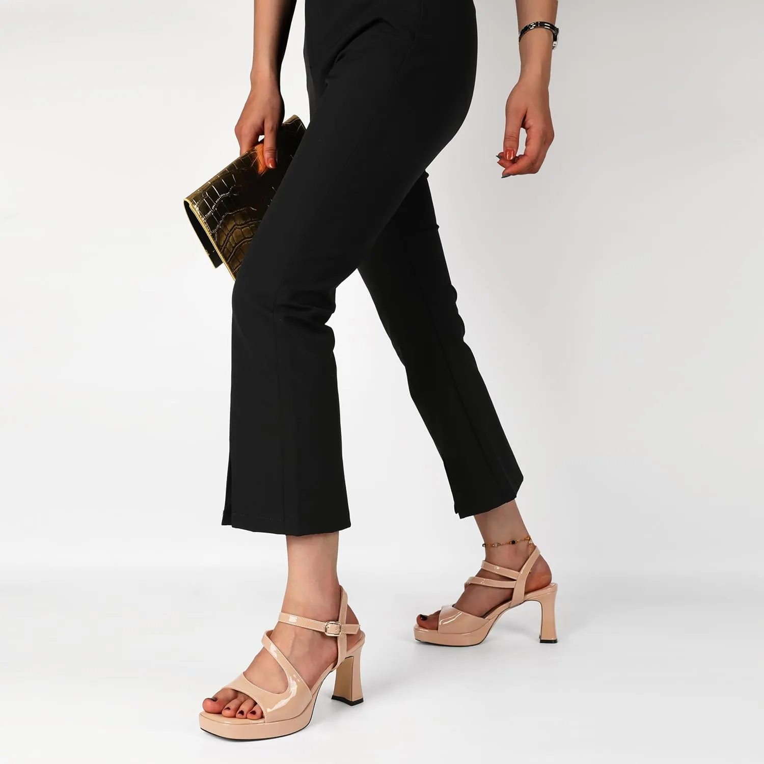 SAMMITOP Platform Heels for Women Open Square Toe Strappy Chunky High Heeled Sandals Slingback Heels Ankle Strap Wedding Party Office Shoes 3.5 Inch