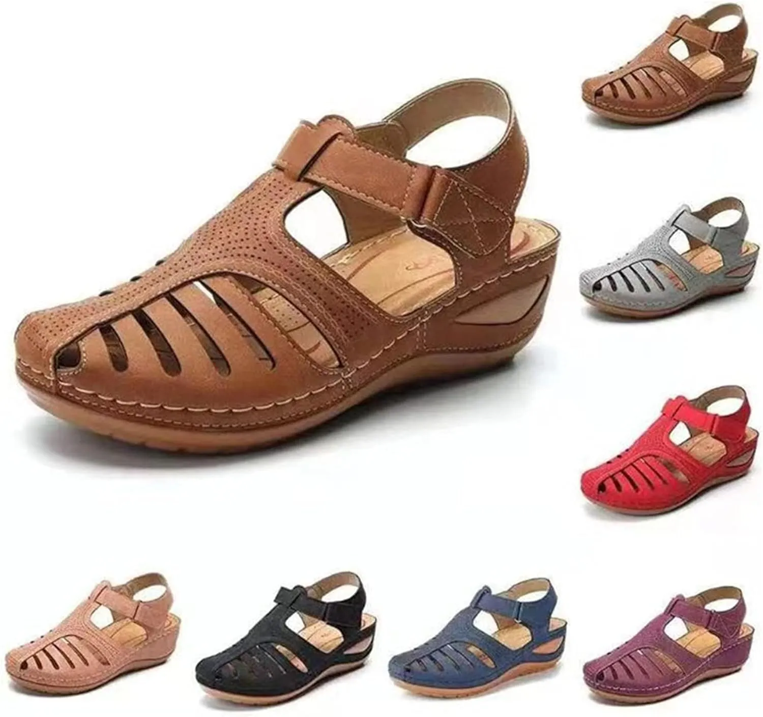 Sandals for Women Casual Summer Beach Wedge Sandals Bohemia Flip-Flop Ankle Strap Causal Comfortable Round Toe Gladiator Outdoor Shoes,Purple,US7/EU38