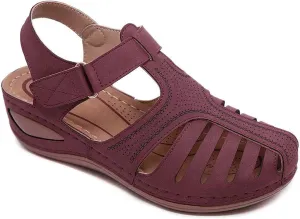 Sandals for Women Casual Summer Beach Wedge Sandals Bohemia Flip-Flop Ankle Strap Causal Comfortable Round Toe Gladiator Outdoor Shoes,Purple,US7/EU38