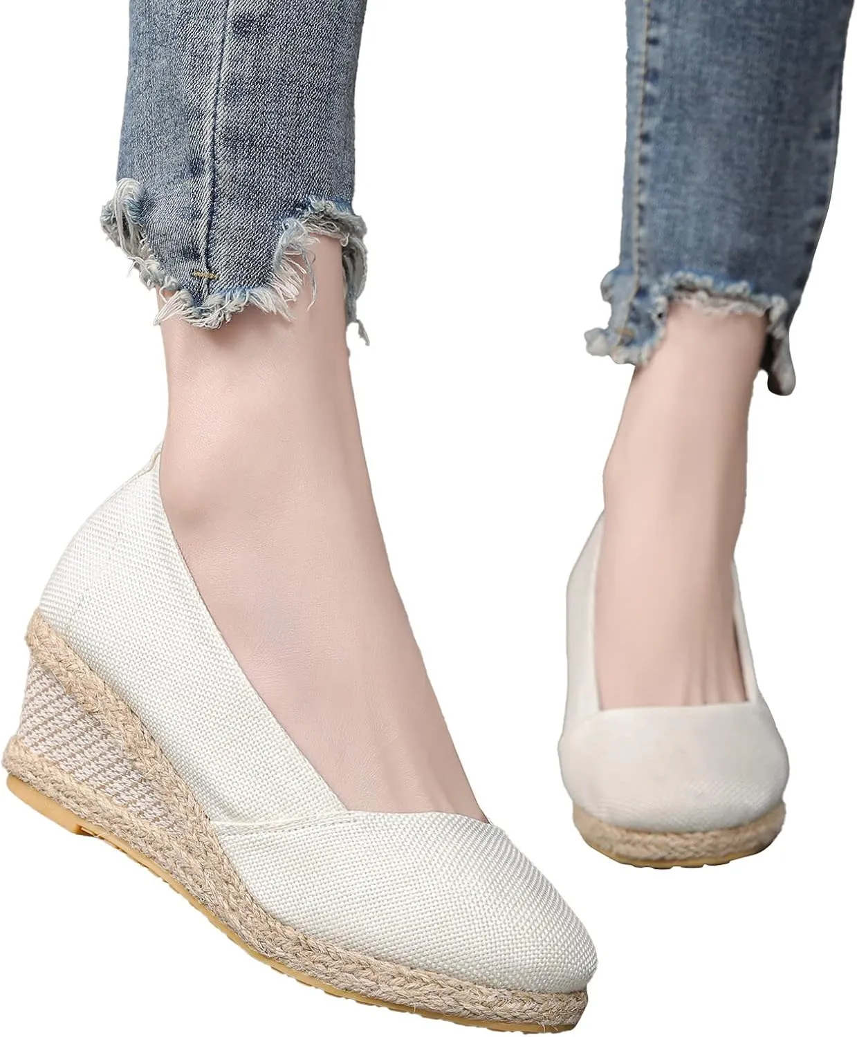 Sandals Women Fashion Summer Wedge Heel Sandals Lace Up Espadrille Sandals Straw Braided Shoes Ankle Strap Buckle