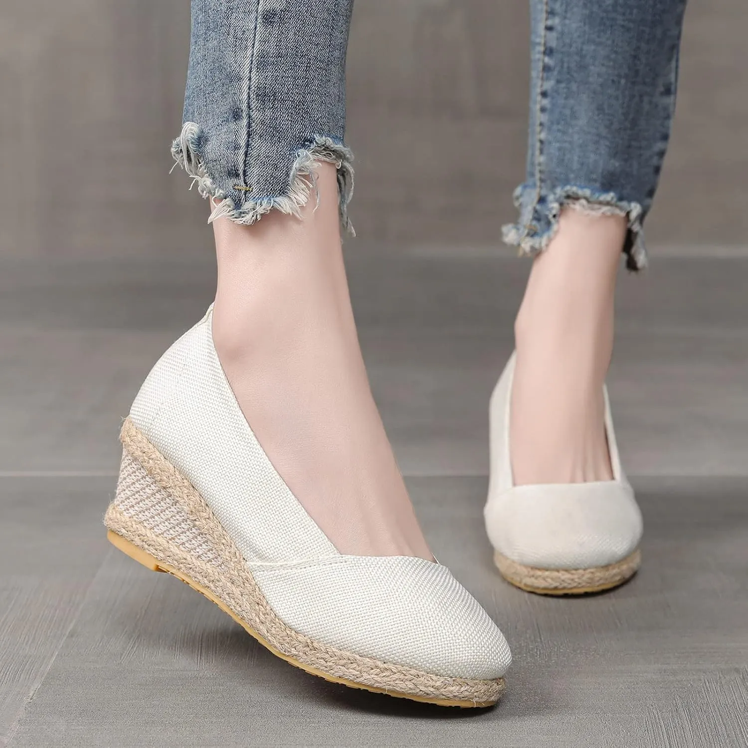 Sandals Women Fashion Summer Wedge Heel Sandals Lace Up Espadrille Sandals Straw Braided Shoes Ankle Strap Buckle