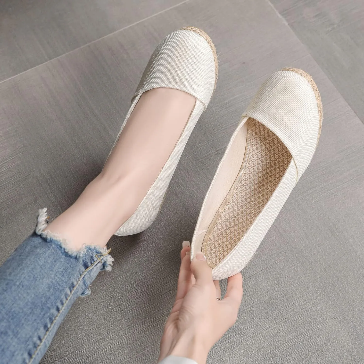 Sandals Women Fashion Summer Wedge Heel Sandals Lace Up Espadrille Sandals Straw Braided Shoes Ankle Strap Buckle