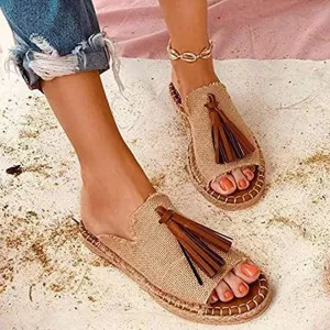 Sandals Women Flat Sole Tassel Slipper Beach Front Slip On Sandals Bohemia Fashion Casual Open Toe Non-Slip Flip Flop,06,37 (1 38 EU)