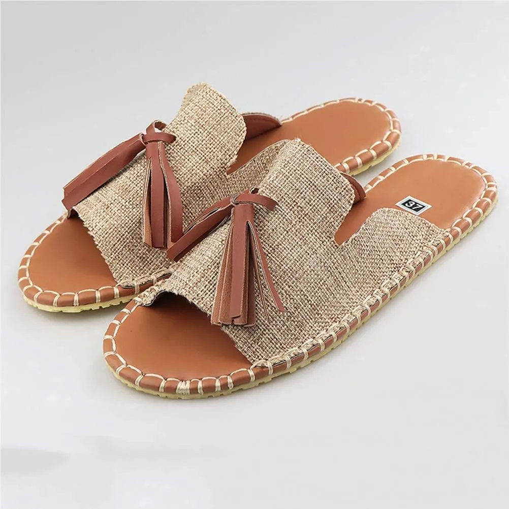 Sandals Women Flat Sole Tassel Slipper Beach Front Slip On Sandals Bohemia Fashion Casual Open Toe Non-Slip Flip Flop,06,37 (1 38 EU)