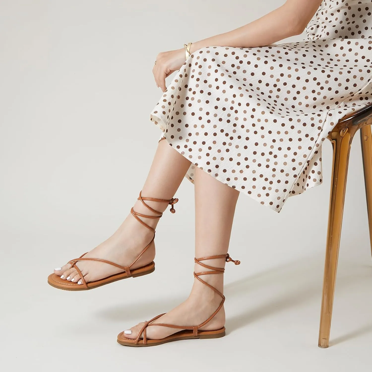 SANDALUP Sandals Women Dressy Strappy Gladiator Dress Summer Lace up Flat Sandals for Women