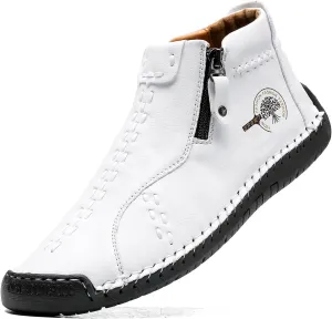 Sanearde Men's Chukka Boots Handmade Casual Leather Loafers Non Slip Hiking Ankle Booties Fashion Comfortable Driving Shoes