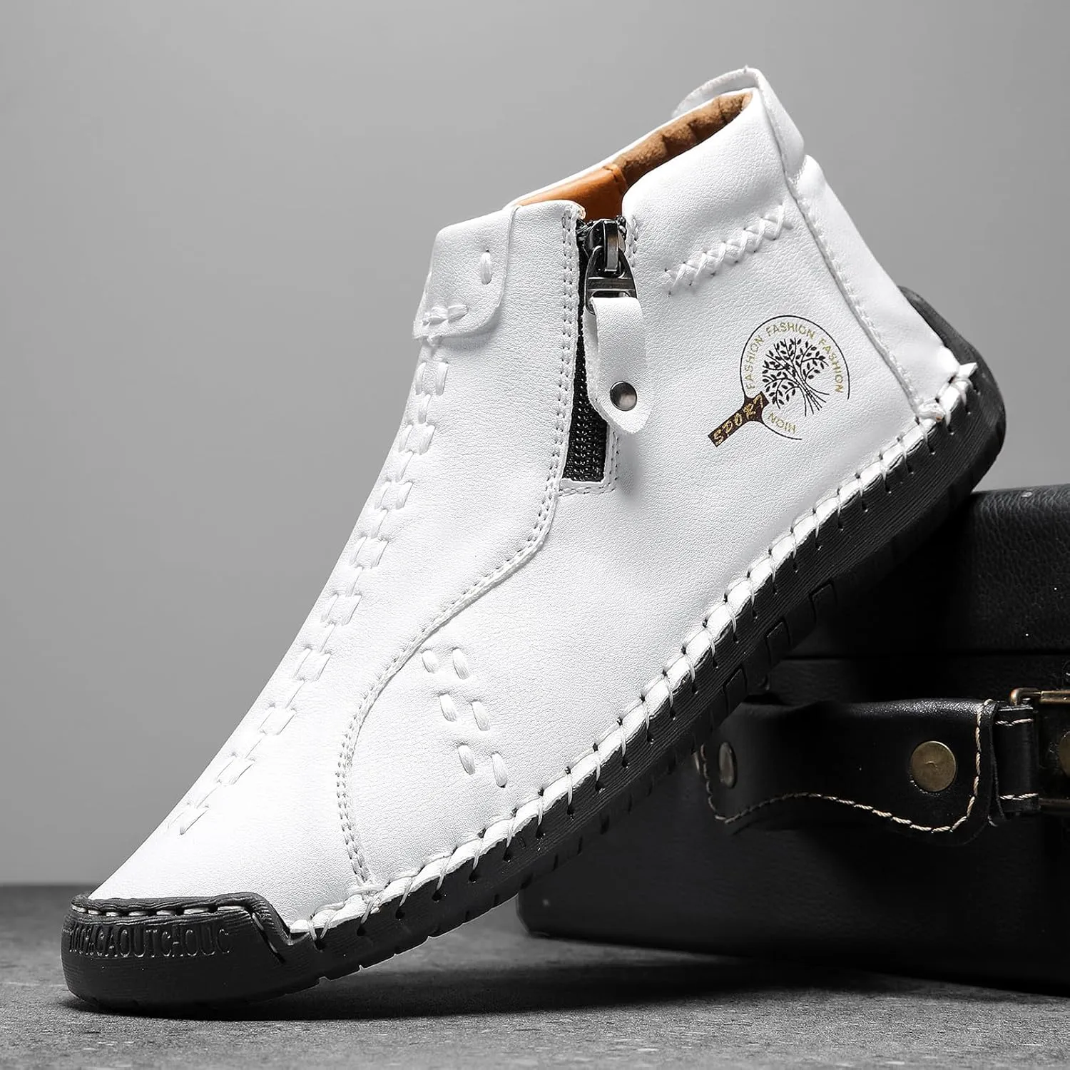 Sanearde Men's Chukka Boots Handmade Casual Leather Loafers Non Slip Hiking Ankle Booties Fashion Comfortable Driving Shoes