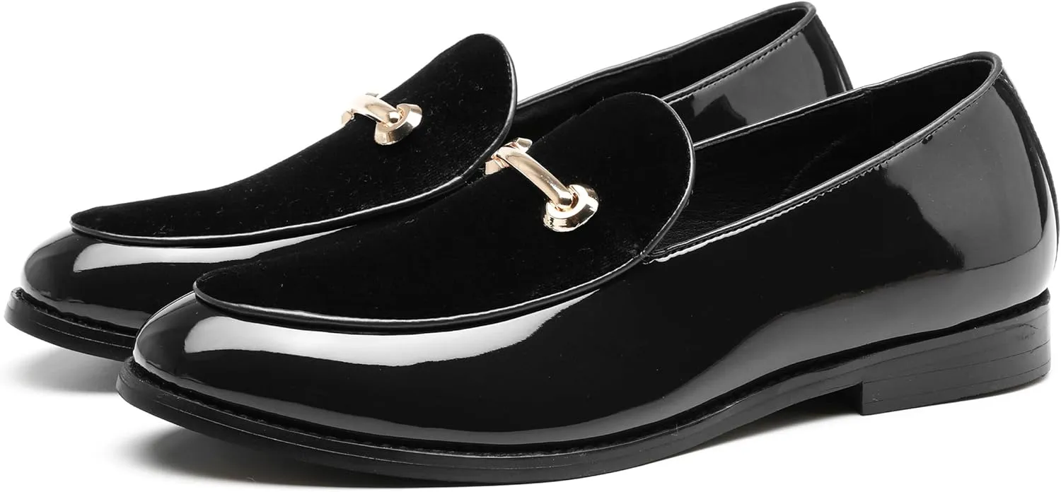 Santimon Fashion Loafers Men Dress Suede Patent Leather Driving Flats Slip on Moccasins Casual Shoes