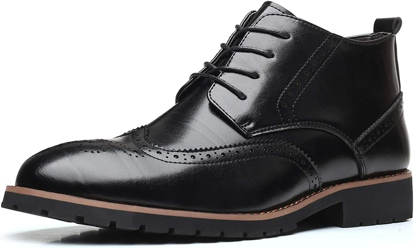 Santimon Mens Wingtip Patent Leather Lace-up Derby Oxford Ankle Boot Dress Ankle Combat Motorcycle Boots