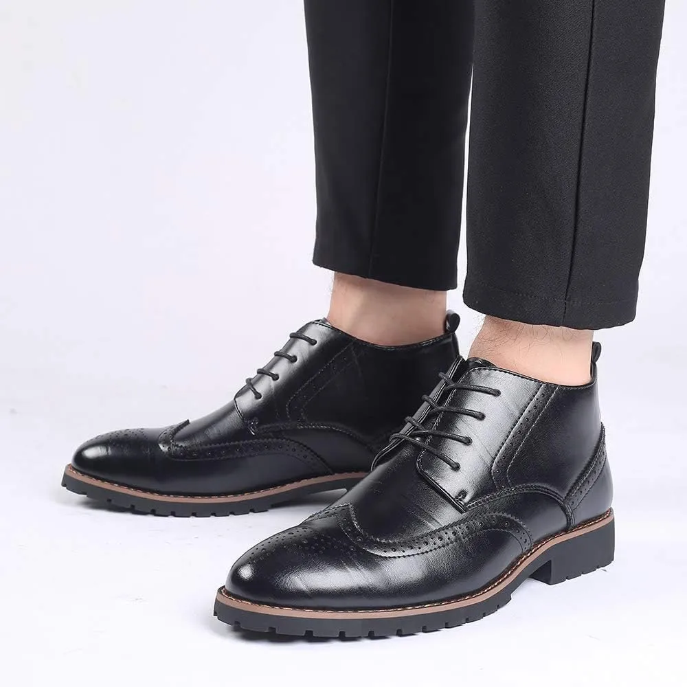 Santimon Mens Wingtip Patent Leather Lace-up Derby Oxford Ankle Boot Dress Ankle Combat Motorcycle Boots