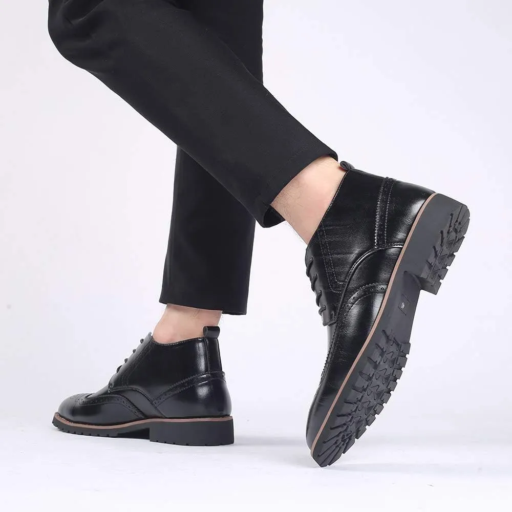 Santimon Mens Wingtip Patent Leather Lace-up Derby Oxford Ankle Boot Dress Ankle Combat Motorcycle Boots