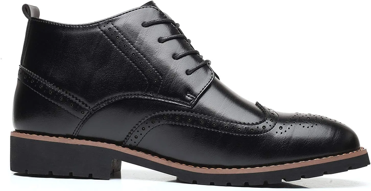 Santimon Mens Wingtip Patent Leather Lace-up Derby Oxford Ankle Boot Dress Ankle Combat Motorcycle Boots
