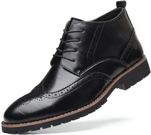 Santimon Mens Wingtip Patent Leather Lace-up Derby Oxford Ankle Boot Dress Ankle Combat Motorcycle Boots