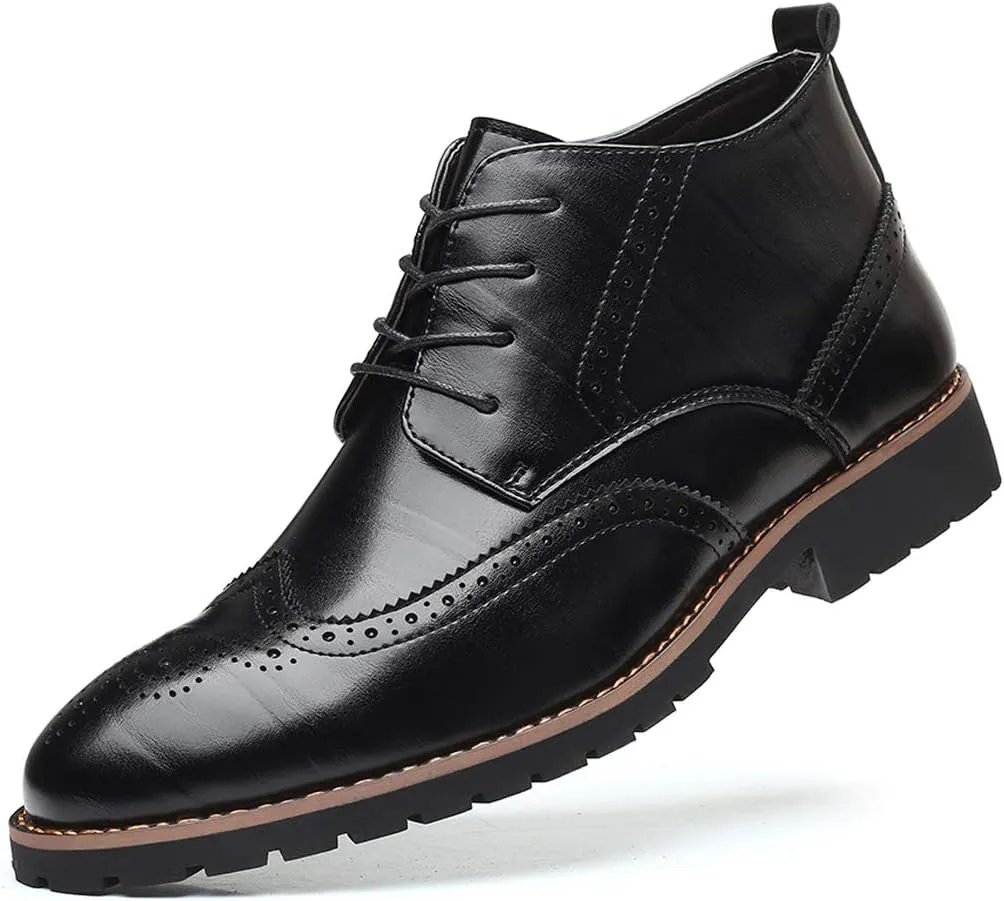 Santimon Mens Wingtip Patent Leather Lace-up Derby Oxford Ankle Boot Dress Ankle Combat Motorcycle Boots