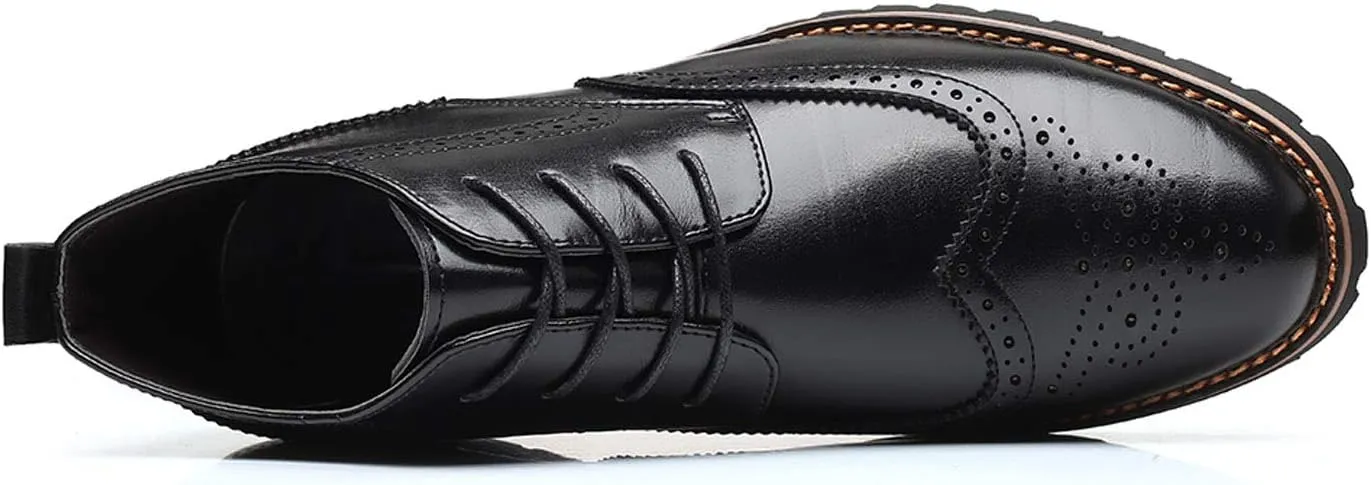 Santimon Mens Wingtip Patent Leather Lace-up Derby Oxford Ankle Boot Dress Ankle Combat Motorcycle Boots