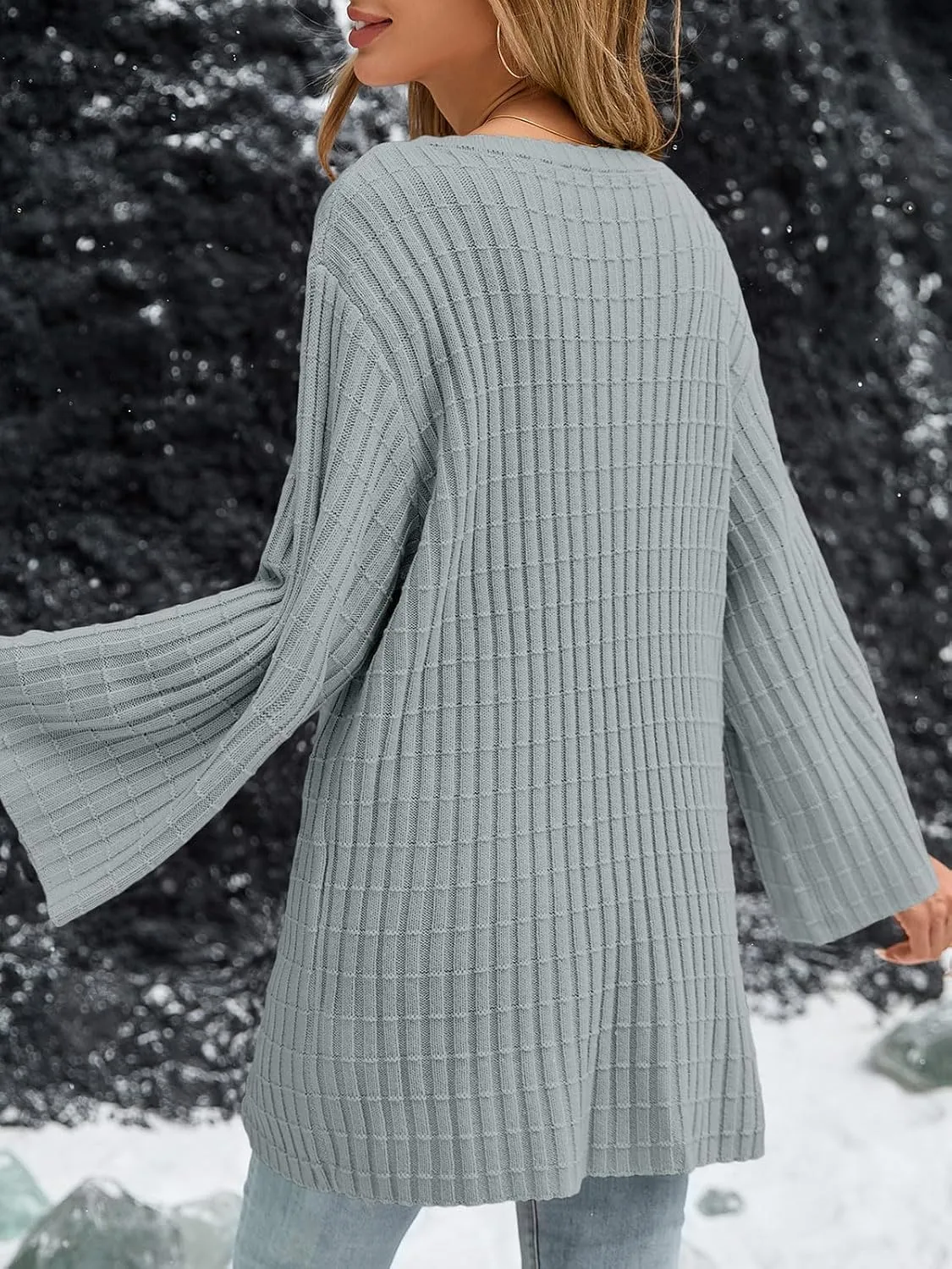 Saodimallsu Womens Oversized Sweaters 3/4 Sleeve Crew Neck Casual Loose Fit Soft Knit Tunic Sweater Tops