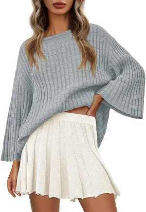 Saodimallsu Womens Oversized Sweaters 3/4 Sleeve Crew Neck Casual Loose Fit Soft Knit Tunic Sweater Tops