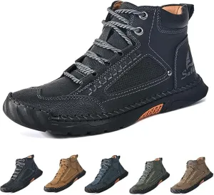 Sawbehind Mens Boots, Comfortable Handmade Leather Boots, Outdoor Leather Boots Wide, Waterproof, Arch Support