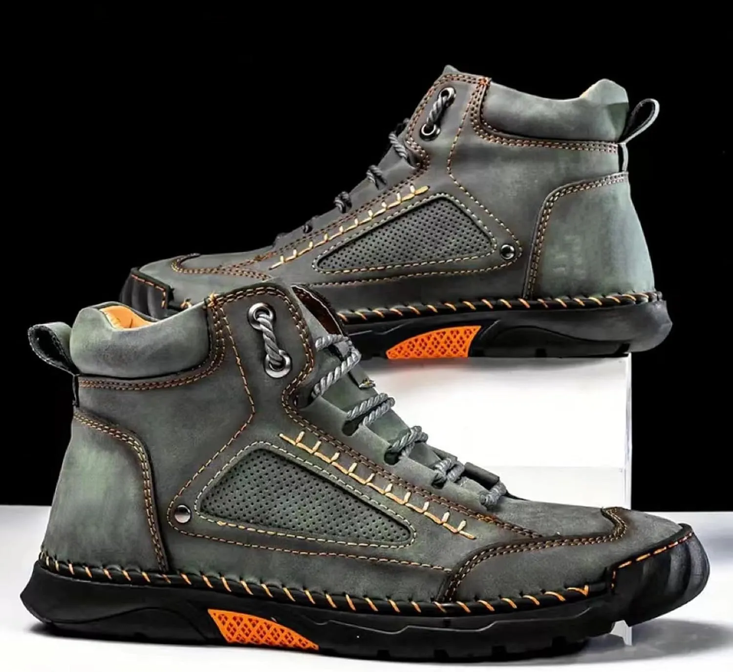 Sawbehind Men's Comfortable Handmade Leather Boots,Arch Support,Wide Men's Comfortable Handmade Leather Boots-Outdoor,Saw Behind Shoes