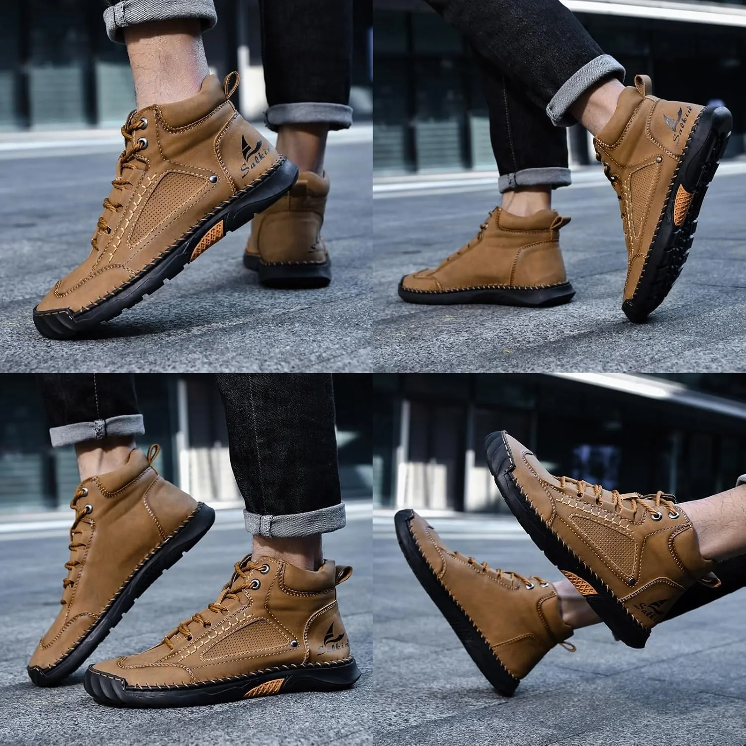 Sawbehind Men's Comfortable Handmade Leather Boots,Arch Support,Wide Men's Comfortable Handmade Leather Boots-Outdoor,Saw Behind Shoes