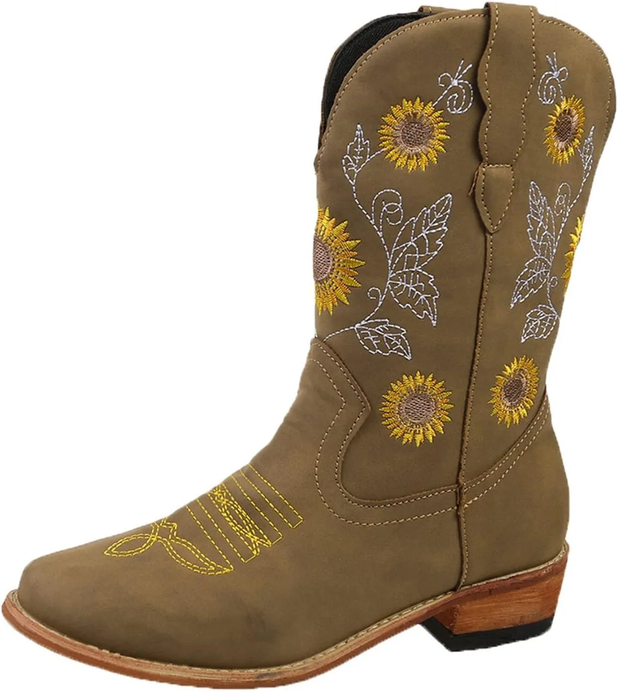 SBGMoSJ Cowgirl Cowboy Boots Brown Leather Wide Calf Boots Women Knee High Extra Wide Calf White Cowgirl Boots Women's Cowgirl Boots Brown Mid Calf Women Cowboy Boots Square Toe Wide