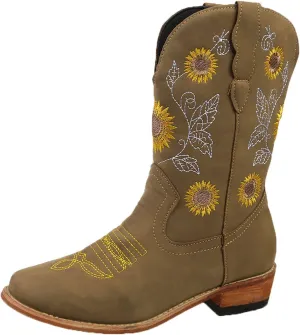 SBGMoSJ Cowgirl Cowboy Boots Brown Leather Wide Calf Boots Women Knee High Extra Wide Calf White Cowgirl Boots Women's Cowgirl Boots Brown Mid Calf Women Cowboy Boots Square Toe Wide