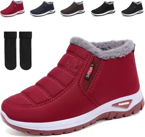 Seematin Women's Warm Sheepskin-Lined Boots, Women's Warm Sheepskin-Lined Boots, Winter Women's Casual Slip-On Warm Boots, Orthopedic Walking Fur Fuzzy Thermal Soft Booties Slip-On, Arch Support