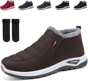 Seematin Women's Warm Sheepskin-Lined Boots, Women's Warm Sheepskin-Lined Boots, Winter Women's Casual Slip-On Warm Boots, Orthopedic Walking Fur Fuzzy Thermal Soft Booties Slip-On, Arch Support