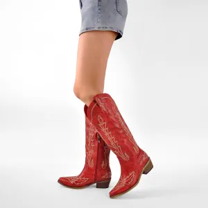 sexytag Cowboy Boots for Women Knee High Cowgirl Boots Wide Calf Embroidered Western Boots