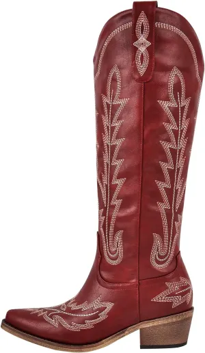 sexytag Cowboy Boots for Women Knee High Cowgirl Boots Wide Calf Embroidered Western Boots