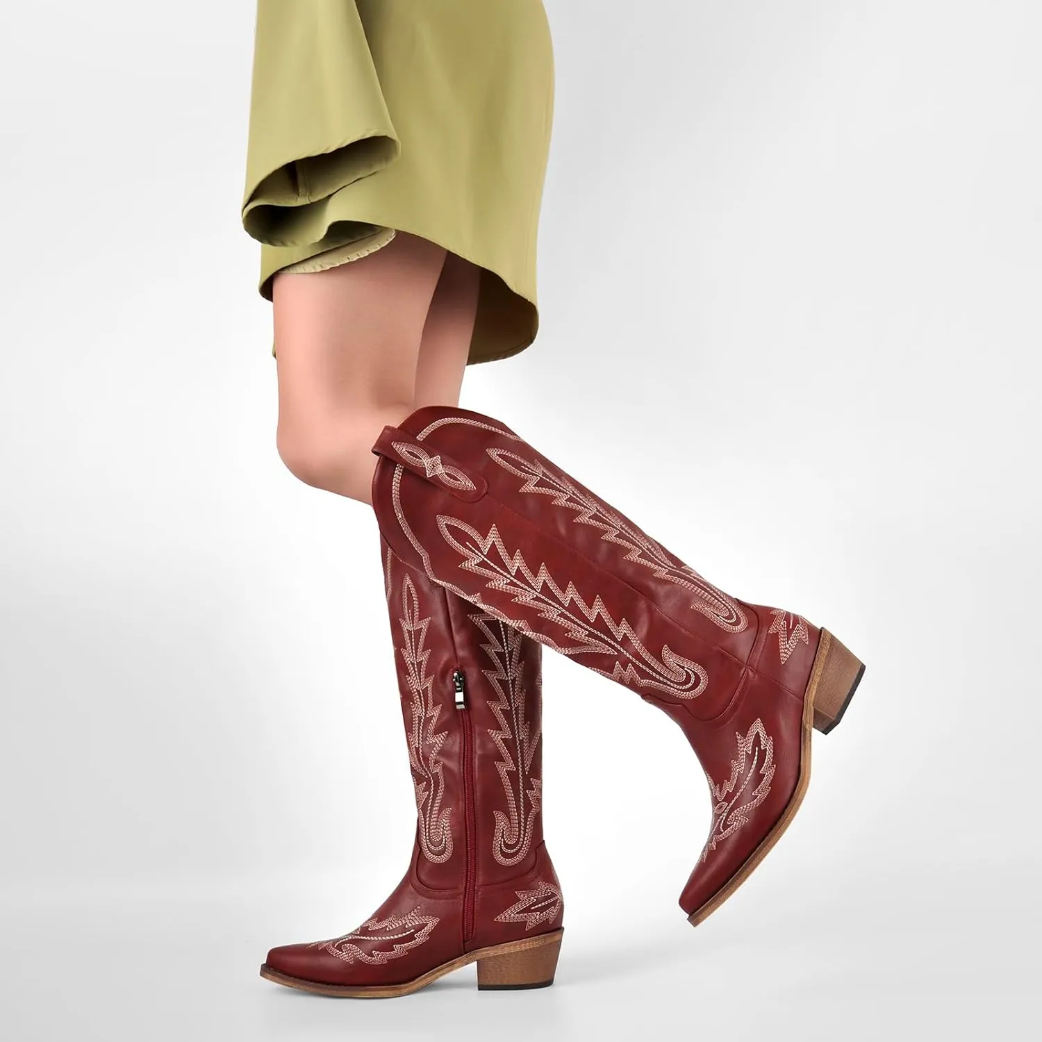 sexytag Cowboy Boots for Women Knee High Cowgirl Boots Wide Calf Embroidered Western Boots